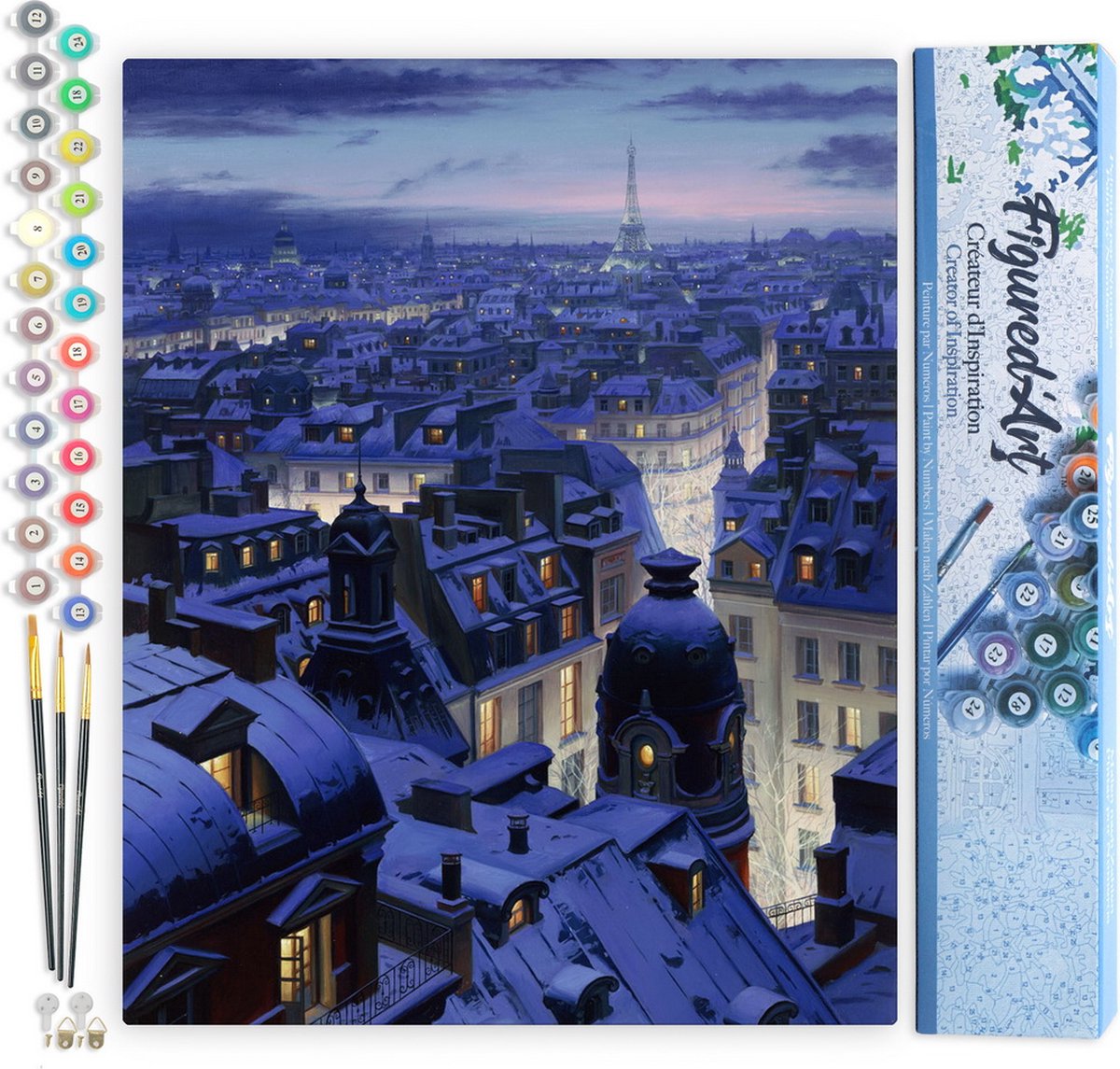 FiguredArt Schilderen op Nummer Volwassenen canvas Daken van Parijs - Handwerk acrylverf Kit DIY Compleet - 40x50cm zonder frame